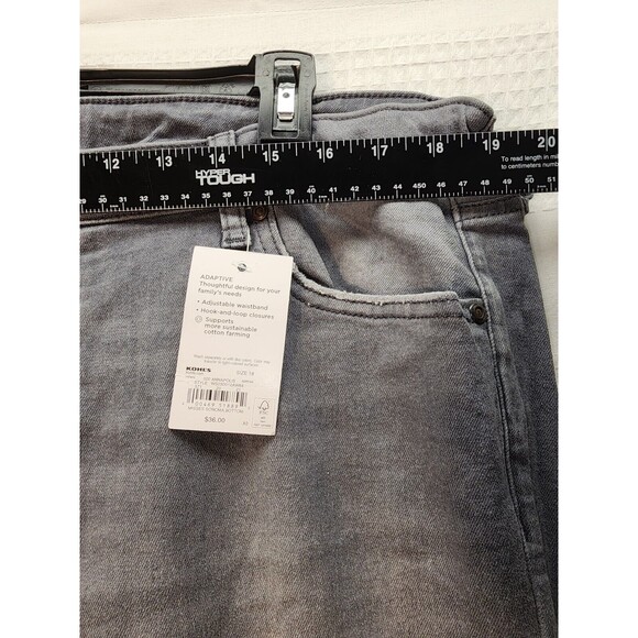 Sonoma womens adaptive straight jeans 18 stretch gray distressed hook & loop fly - Picture 5 of 11